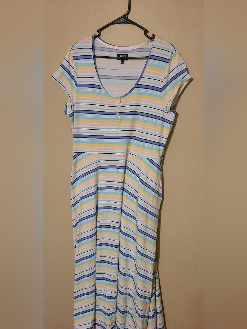 Chaps Striped Scoop Neck Maxi Dress in Blue and Yellow Size XL - Picture 2 of 6